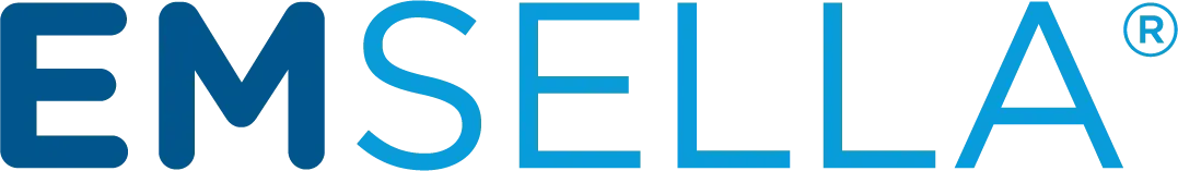 A blue letter e with gray border on black background.